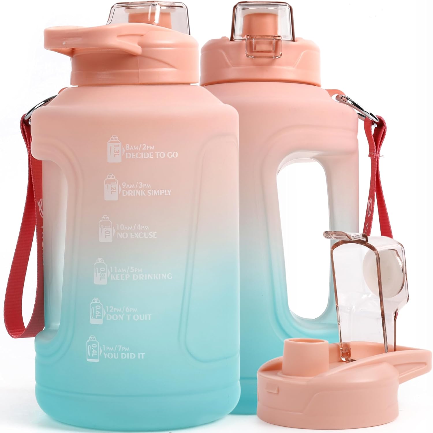 50oz/1.5 Liter Sports Water Bottle with Wide Mouth and Handle, Motivational Time Marker, BPA Free Water Jug - Ideal for Gym and Outdoor Activities, Stylish in Pink and Green Gradient (1 Water Bottle per Purchase)