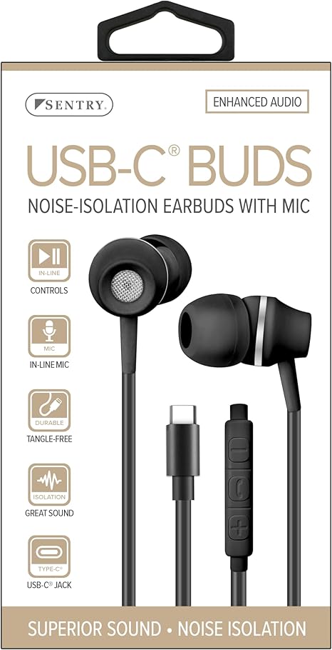 Sentry Type-C Noise Isolation Earbuds with Mic