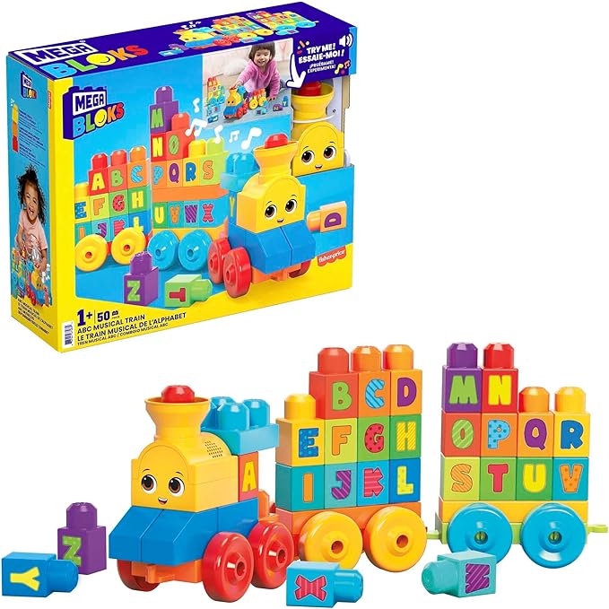 MEGA BLOKS First Builders ABC Musical Train Toy Building Blocks With Music (50 Pieces) For Toddler