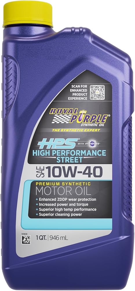 Royal Purple HPS 10W-40 High Performance Street Synthetic Motor Oil with Synerlec - 1 Quart