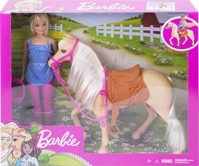 Barbie Doll & Horse Playset, Blonde Hair With Riding Accessories