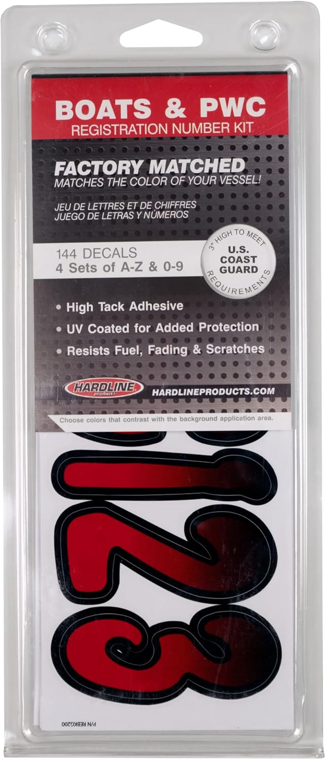 Hardline 200 Series 3-Inch Boat & PWC Registration Number Kit (Red/Black)