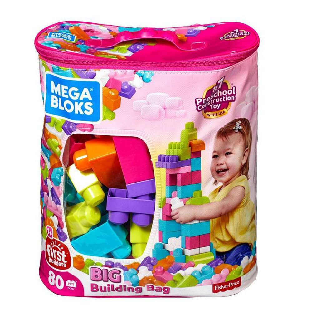 MEGA BLOKS Fisher-Price Toy Blocks Pink Big Building Bag With Storage