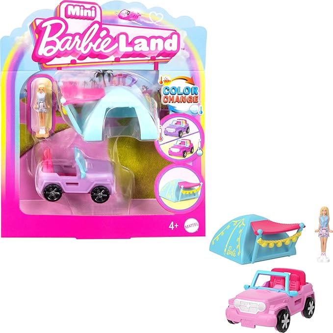 Barbie Mini Barbieland Doll & Vehicle Set With 1.5-Inch Doll, Color-Change Suv & Tent Accessory