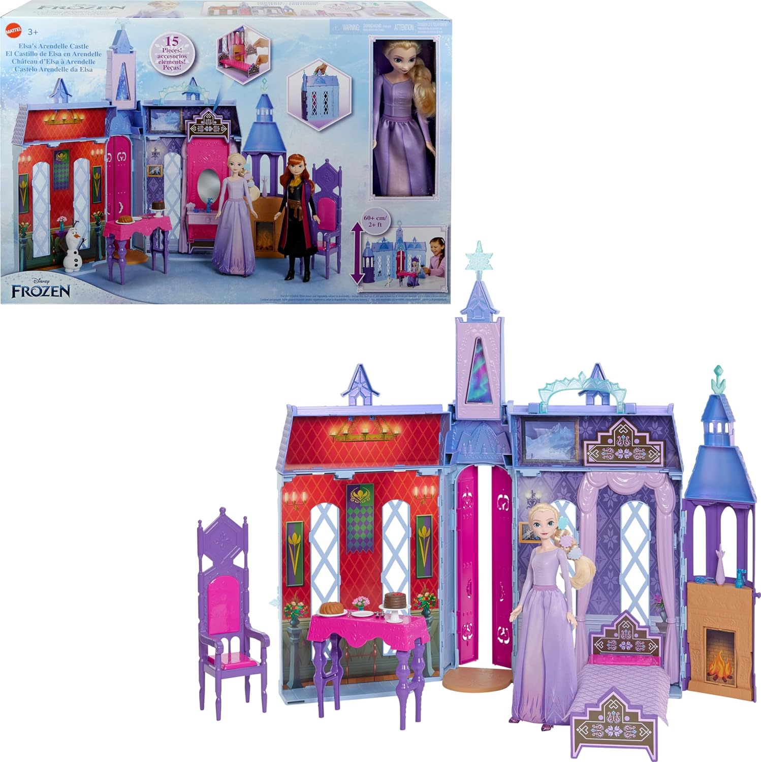 Arendelle Doll-House Castle (2+ ft) with Elsa Fashion Doll, 4 Play Areas, and 15 Furniture and Accessory Pieces from Disney’s Frozen 2