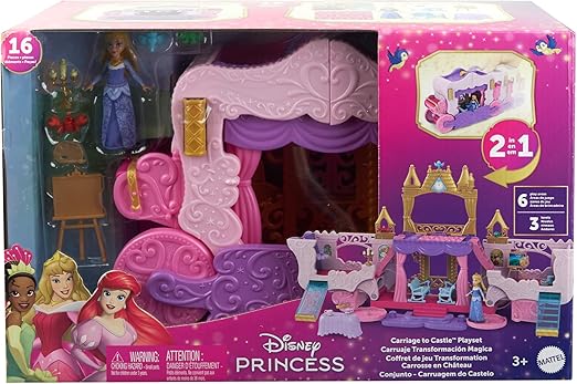 Disney Princess Carriage To Castle Transforming Playset With Aurora Small Doll