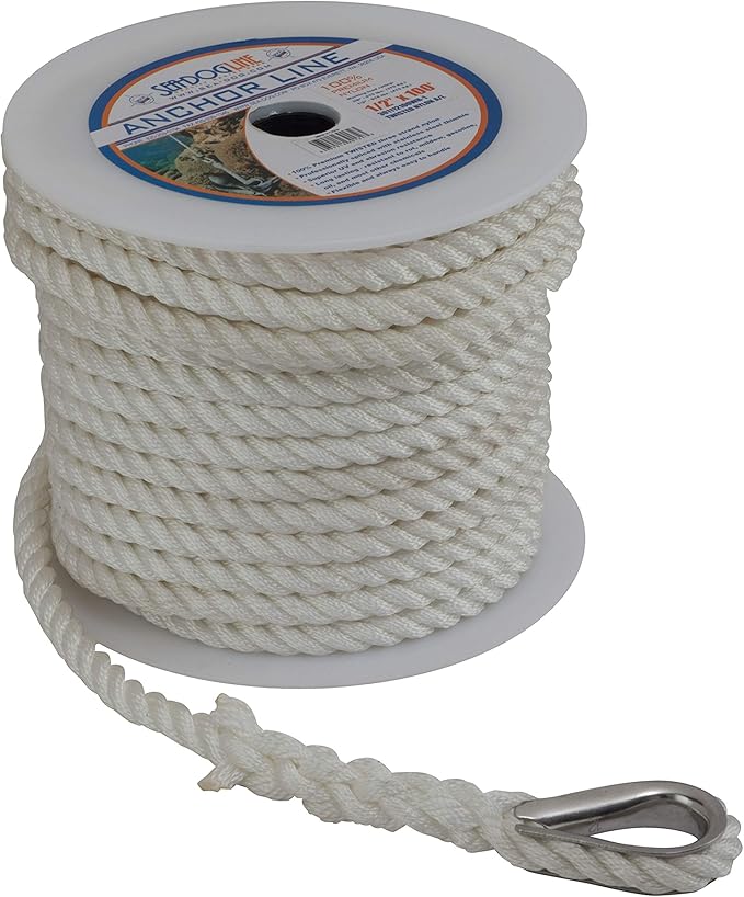 Sea-Dog Twisted Nylon Anchor Line with Thimble, 3/8" x 60'