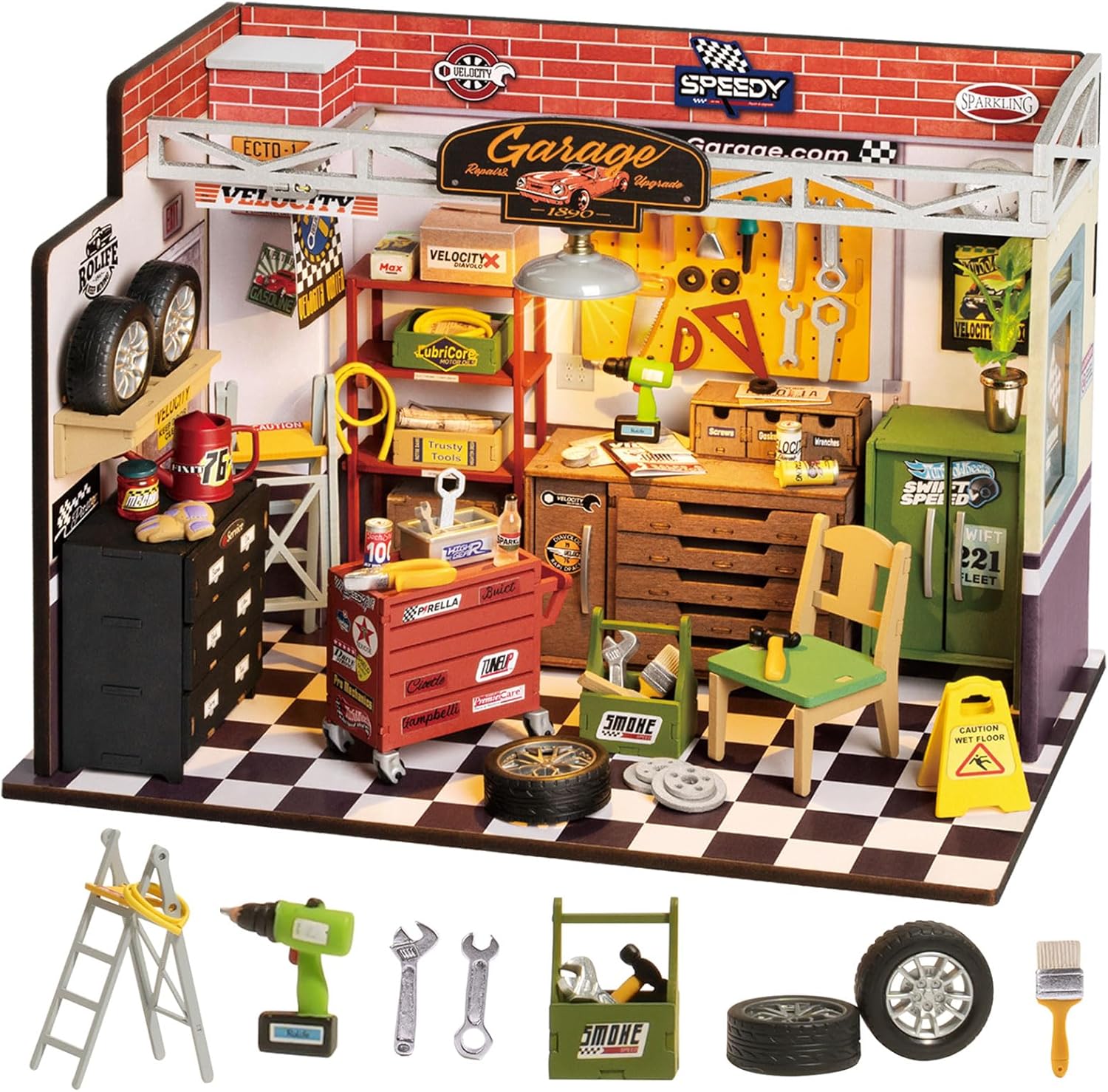 Rolife DIY Miniature House Kit Garage Workshop, Build 1/20 Mini House Building Kit with LED Craft Kits for Aduls Gifts for Him Her Kids