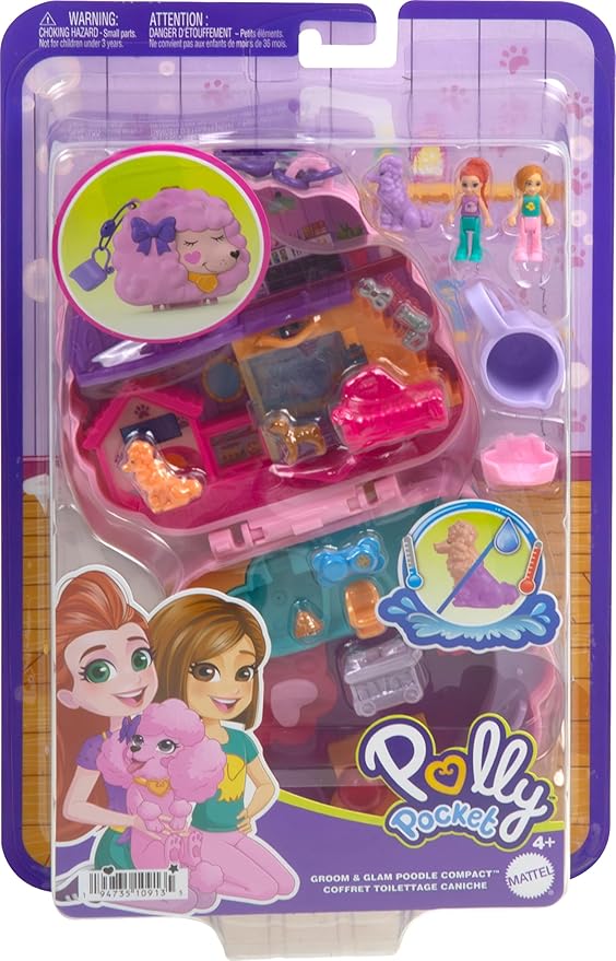 Polly Pocket Dolls And Playset, Animal Toys Groom & Glam Poodle Compact Playset