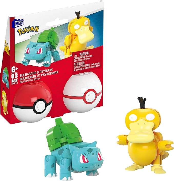 MEGA Pokémon Bulbasaur & Psyduck Building Toy Kit, 2 Action Figures (63 Pieces)
