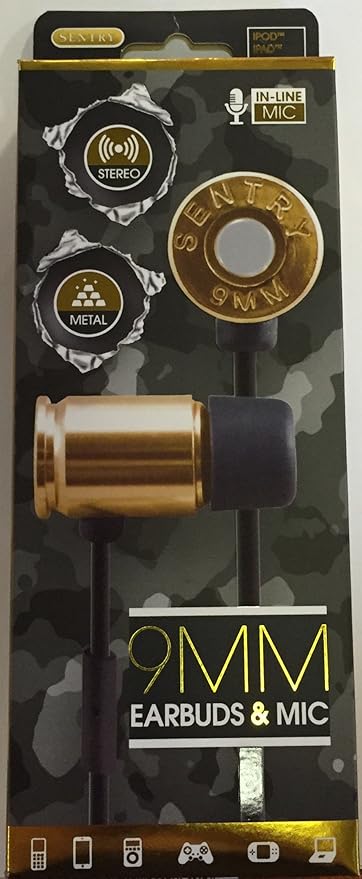 Sentry 9 MM Bullet Earbuds with Mic (Gold)