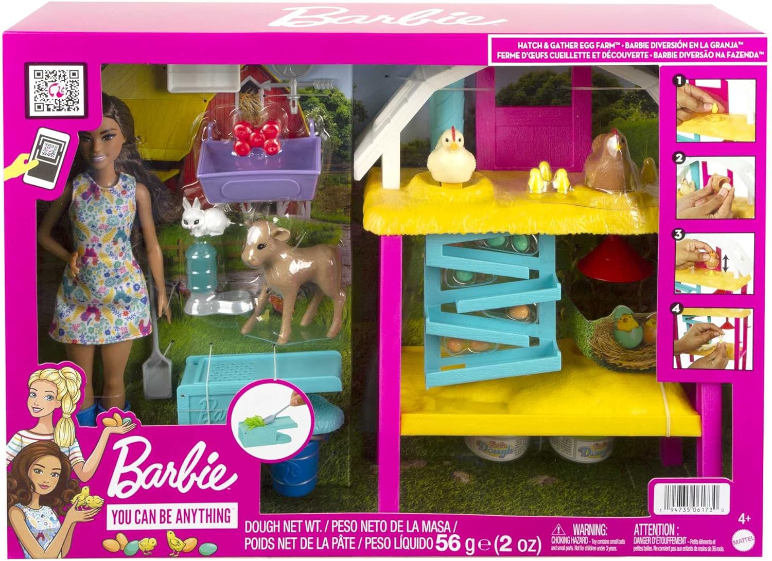 Barbie Doll Playset, Hatch & Gather Egg Farm With Animals, Dough, Kids Toys