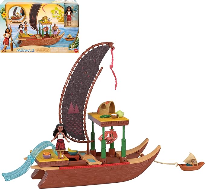 Disney Moana 2 Toys, Moana's Adventure Canoe Playset With 1 Small Doll, 1 Canoe & 10 Accessories