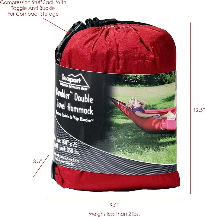 Texsport Rambler Double Classic Hammock Nylon (Red/Grey)