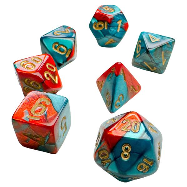 Chessex Manufacturing Mini Gemini Red Teal & Gold Dice Set - Set of 7