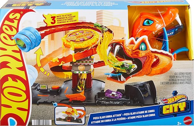 Hot Wheels City Pizza Slam Cobra Attack Playset With 1:64 Scale Toy Car