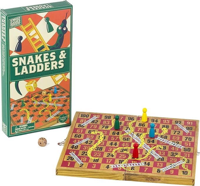 Snakes & Ladders: Handcrafted Wooden Game