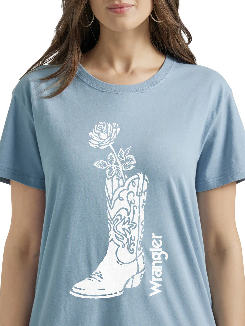 Wrangler Womens S Western Graphic Boyfriend Tee - Ashley Blue