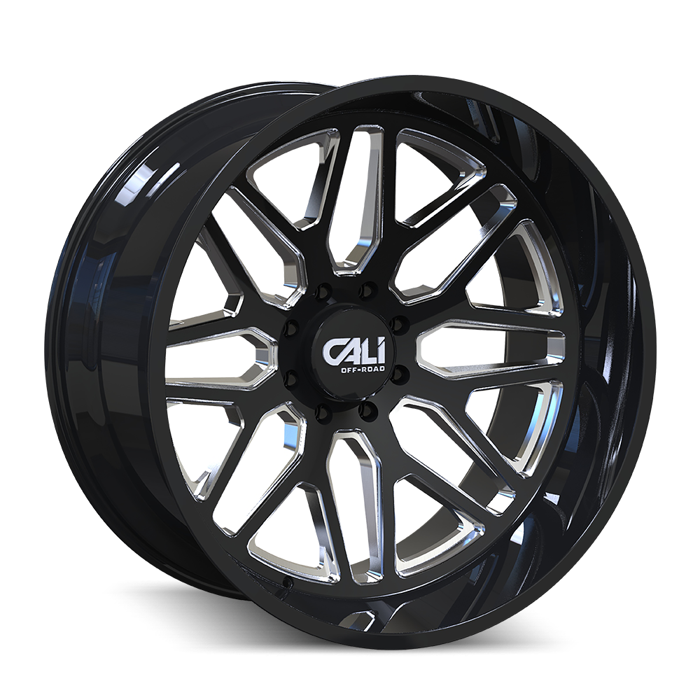 CALI OFF-ROAD INVADER 9115 28X12 -44MM 6x139.7 106.1MM GLOSS BLACK/MILLED SPOKES