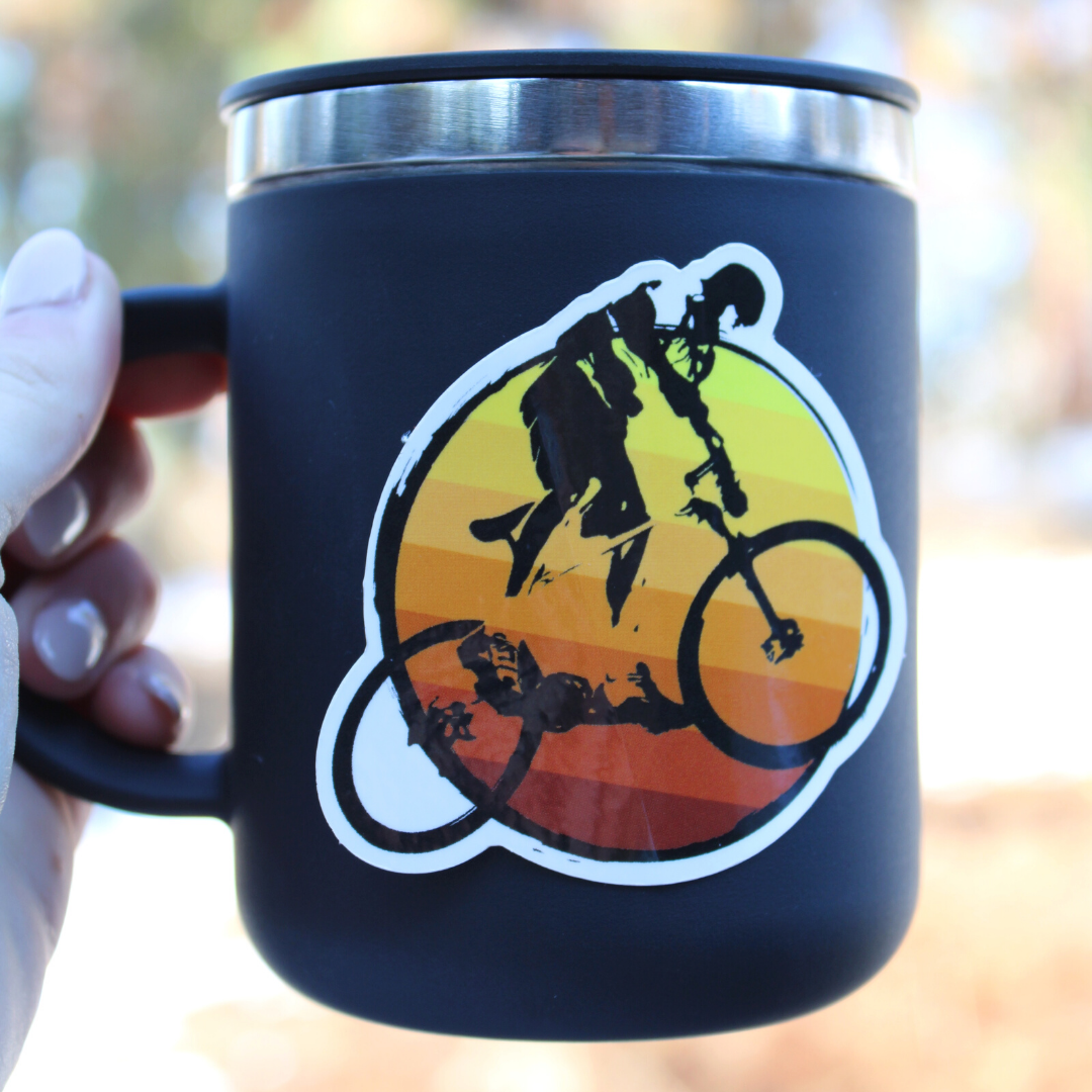 Yellow-to-Orange Stripes Circle Mountain Biker Sticker