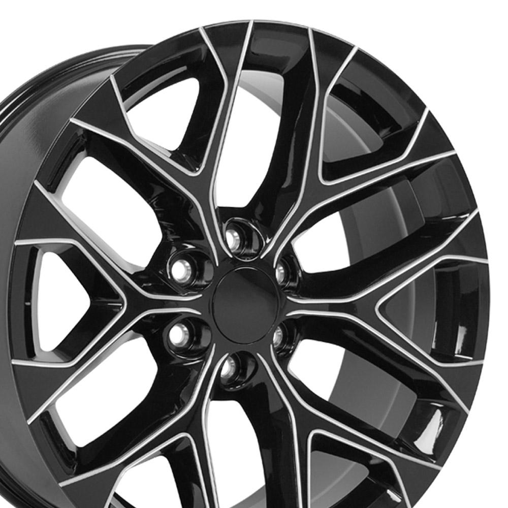22" Replica Wheel CV98B Fits Chevy Silverado 22x9 Black with Milled Edge Wheel