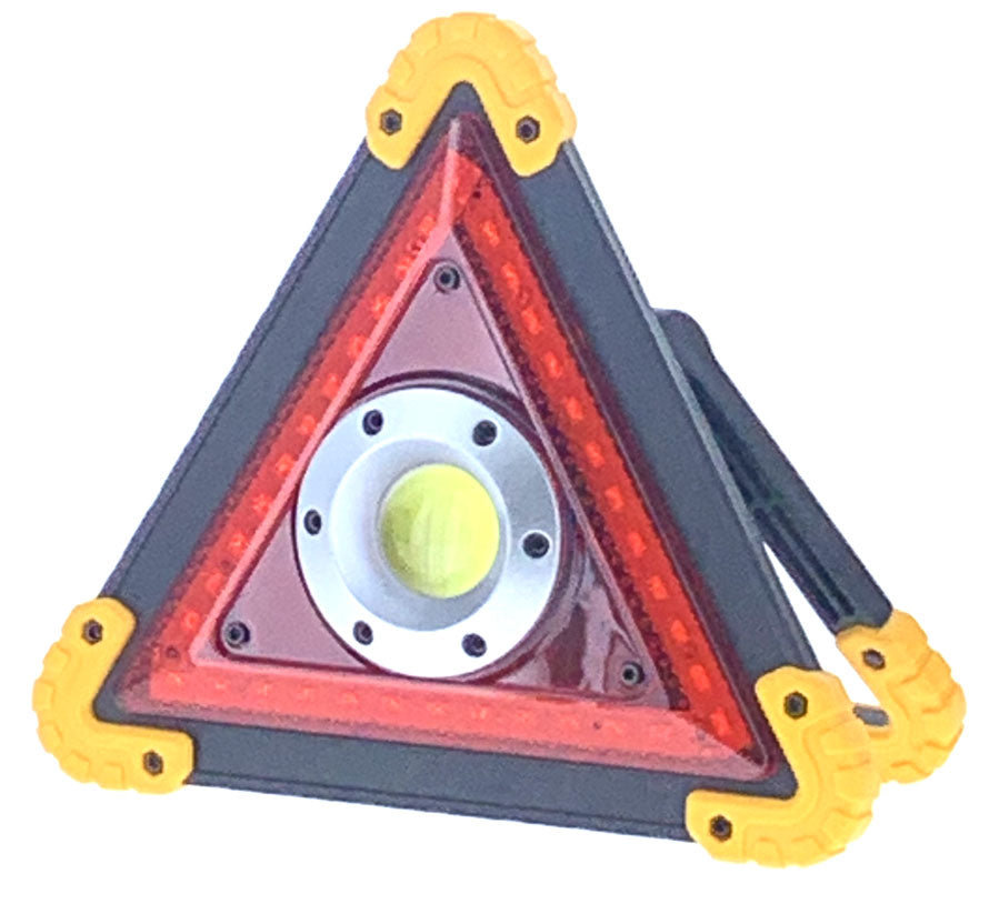 3Watt COB/500 Lumen 2-IN-1 Triangular 30 Red LED Safety /Work Light With Stand & Handle, Batteries Included