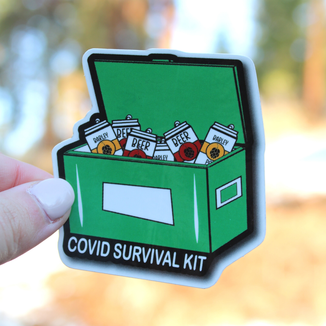 Covid Survival Kit Green Beer Cooler Sticker