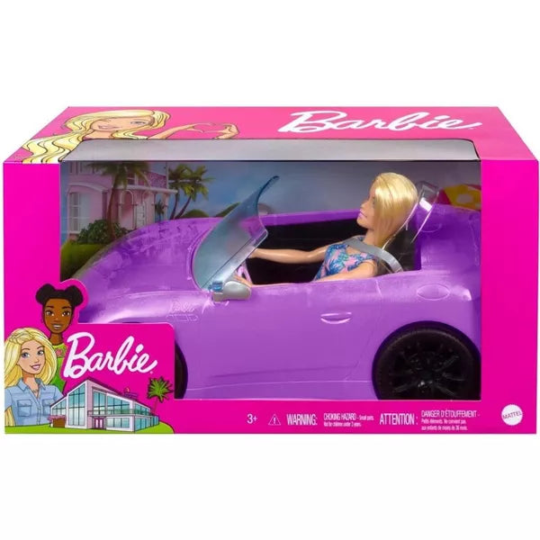 Barbie Blonde Doll and Convertible Purple Vehicle
