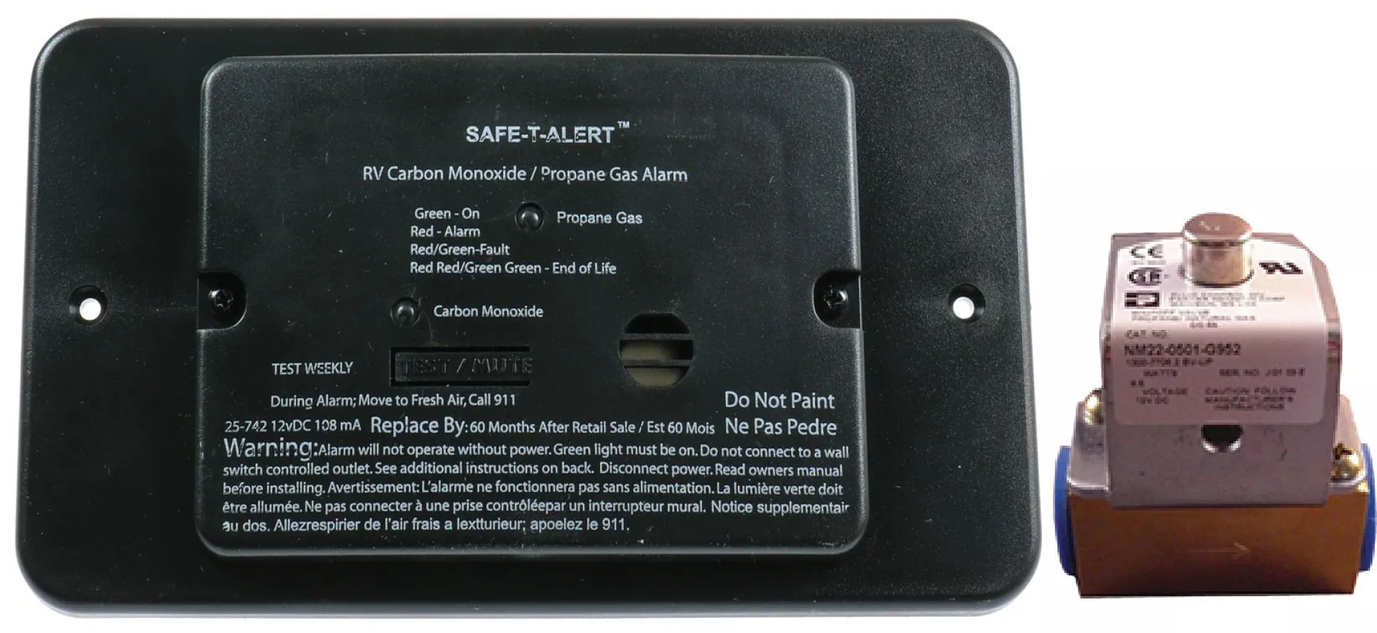 MTI Industries | Professional LP/CO Alarm with Relay | Flush Mount | 25-742-R-BL-TR-KIT | Trim Ring | Black