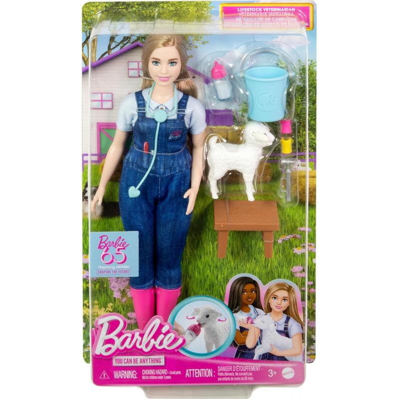 Barbie 65Th Anniversary Careers Farm Vet Doll & 10 Accessories Including Lamb With Moving Ears
