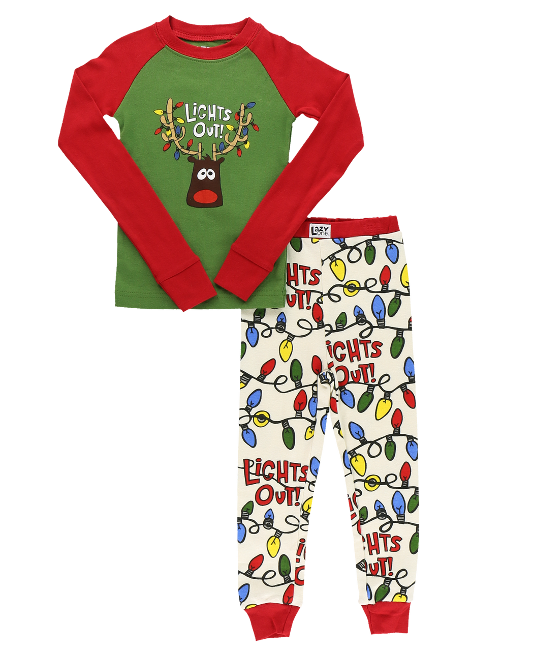 Lights Out Kid's Long Sleeve Reindeer PJ's 8