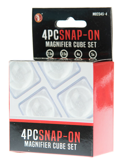Snap-On Magnifier Cube Set (1.5" Dia) 2.5X, 3.5X, 4X, 5X