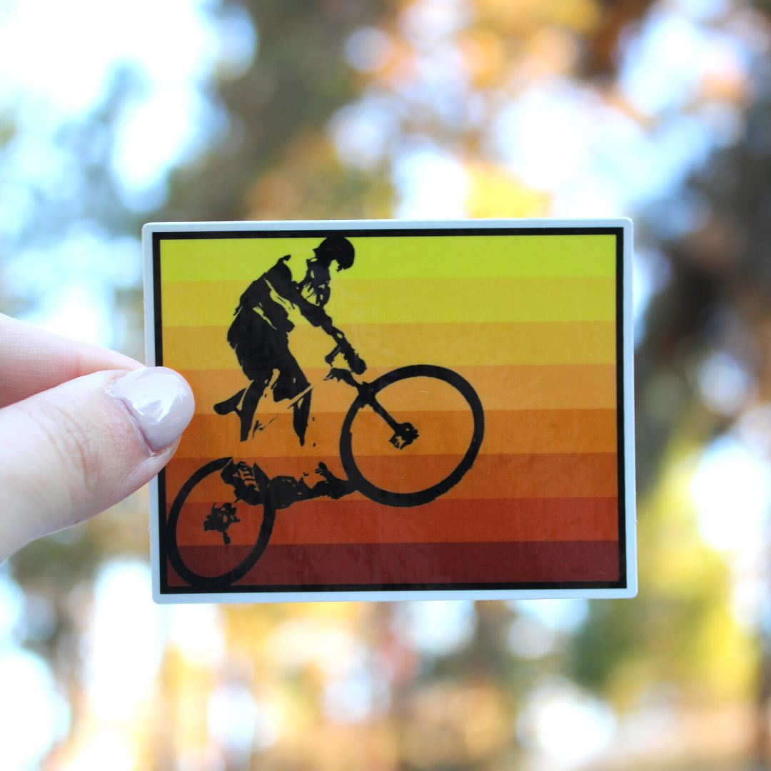Yellow-to-Orange Stripes Mountain Biker Sticker
