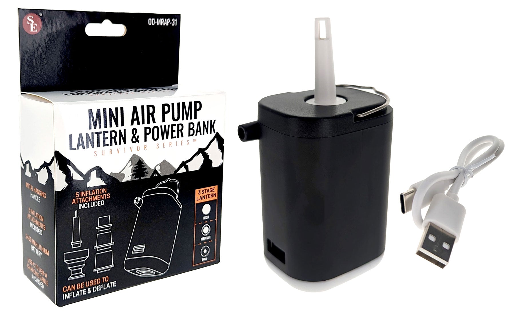 SE 3-IN-1 Mini Rechargeable Air Pump, Lantern & Power Bank
