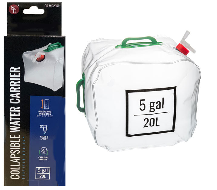 SE Survivor Series Collapsible Water Carrier 20L (5 Gallon) ( 9"x12"x13" Open Dimensions)