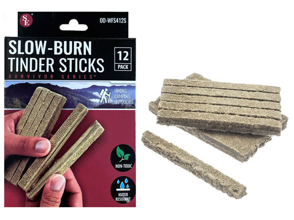 12 Pack Slow-Burn Water Resistant Tinder Sticks, Size 4"x1/2"x1/2"