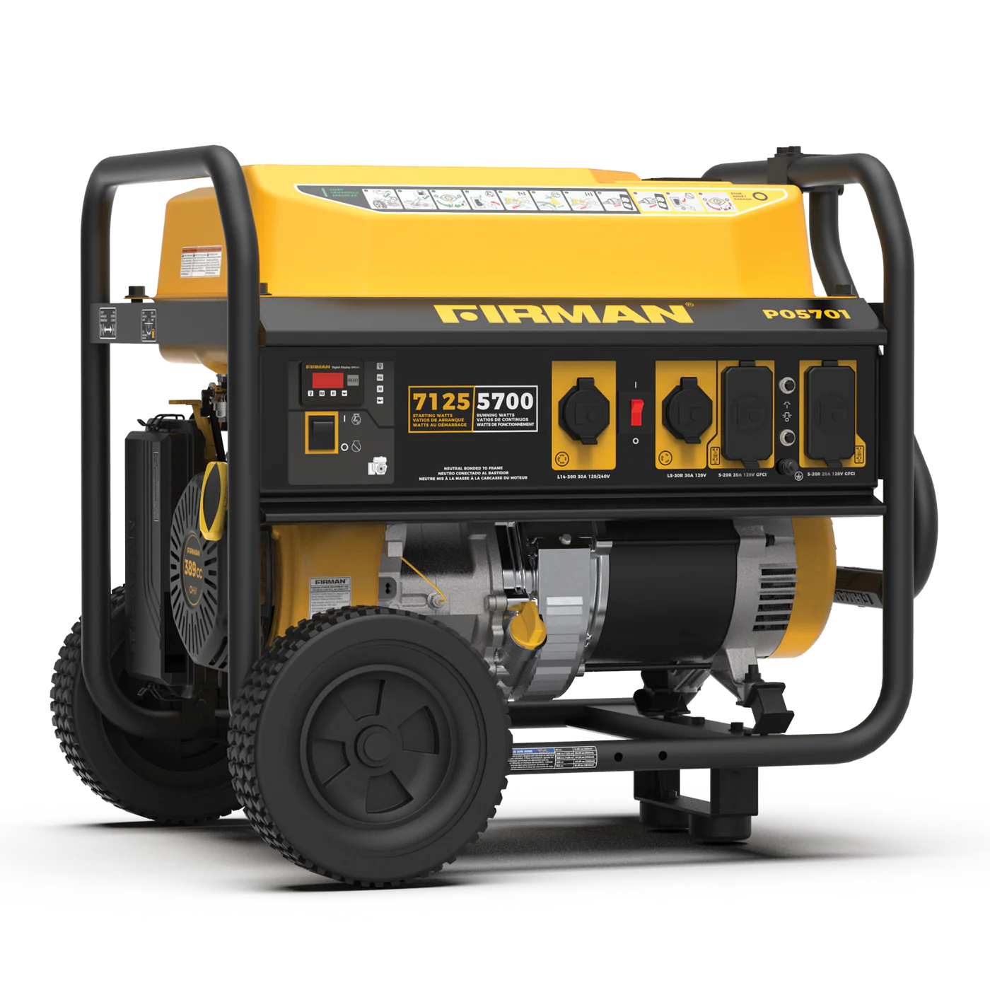 FIRMAN | 5,700 Watt Portable Generator | P05701 | Gas | 120/240V | with Wheels | Recoil Start