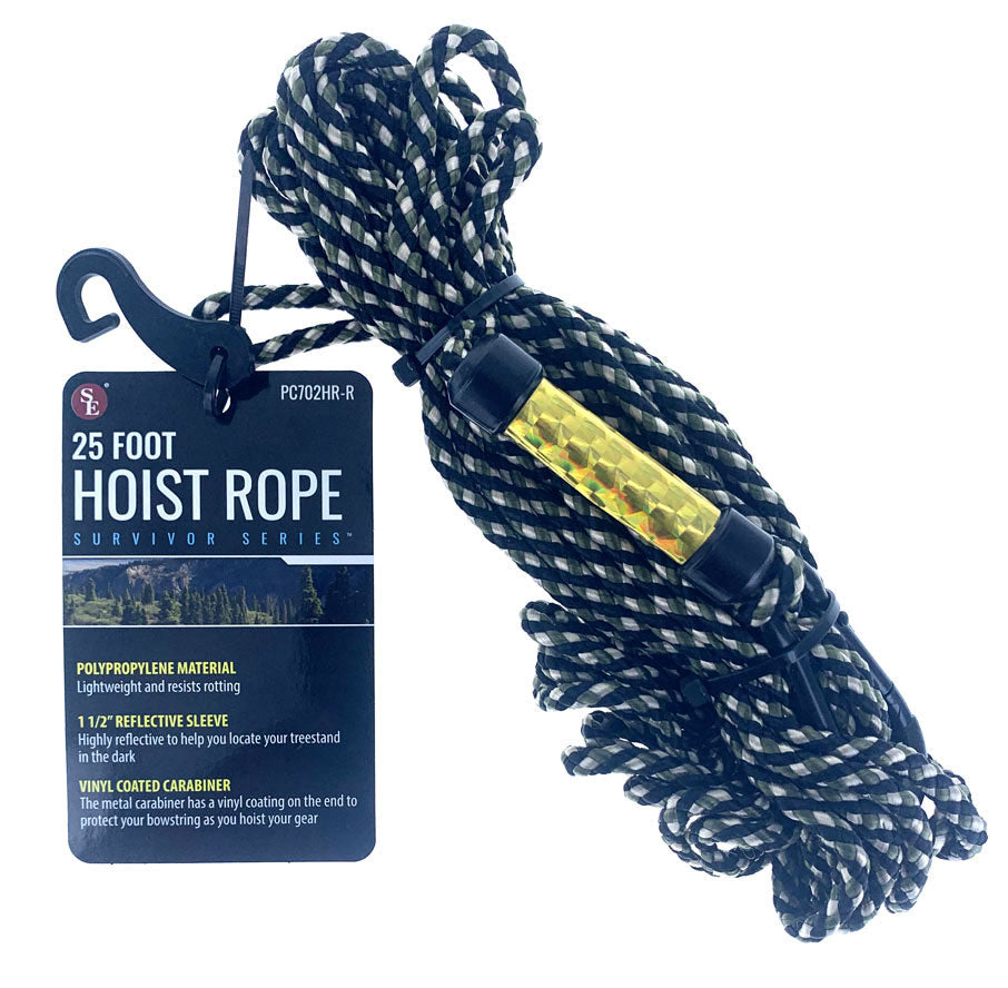 SE 25' Camo Polypropylene Hoist Rope with 1.1/2" Reflective Sleeve & Vinyl Coated Carabiner
