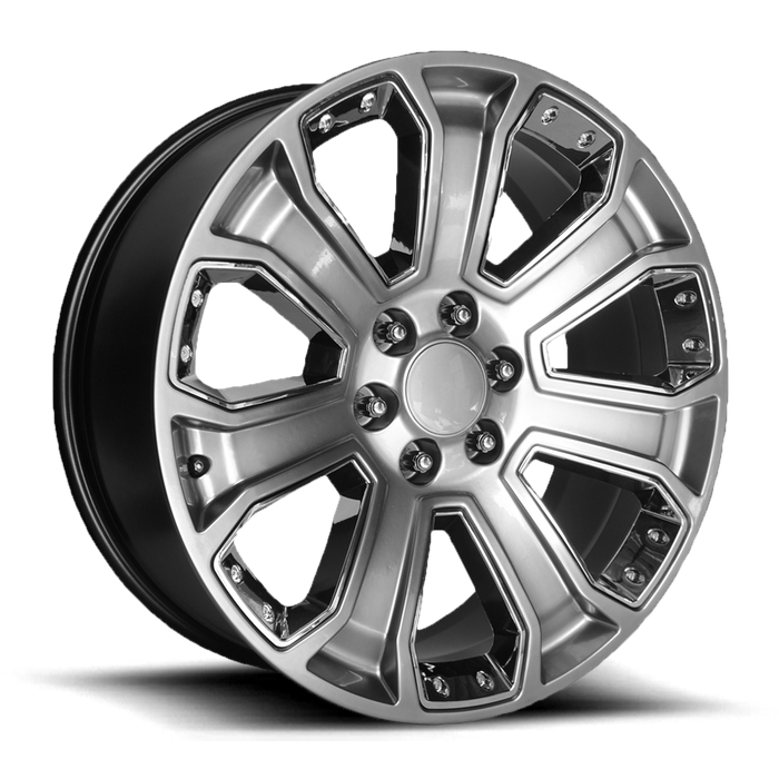 PERFORMANCE REPLICAS PR113 22X9 24 6X139.7/6X5.5 Hyper Silver Dark With Chrome Accents