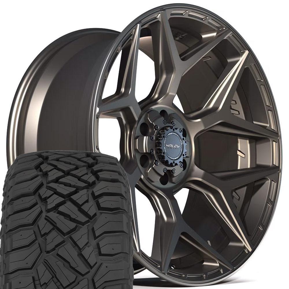 4PLAY 4P06 22x10 6x135 + 6x139.7 Satin Bronze Wheels 33x12.50-22 Sailun TerraMax RT Tires SET