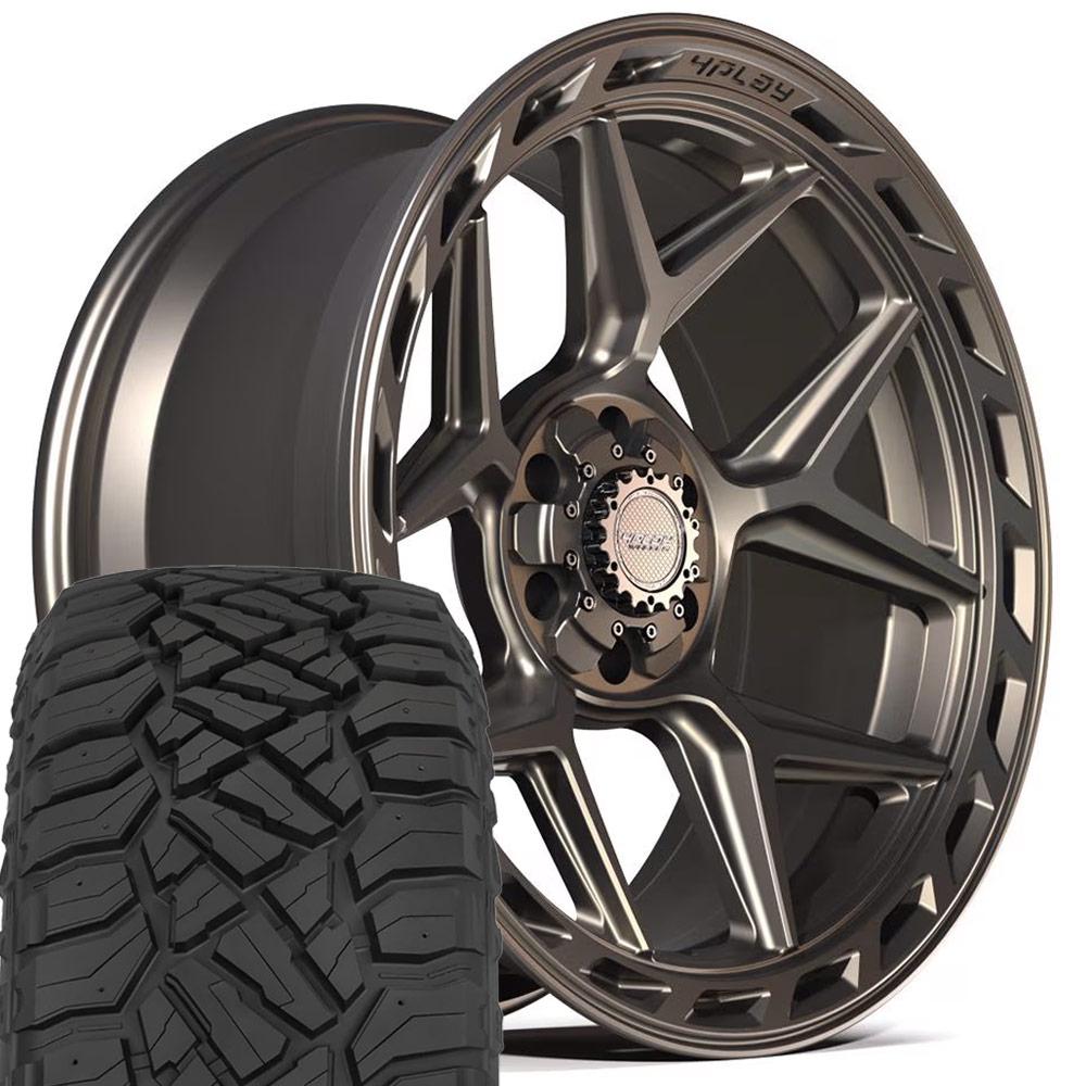 4PLAY 4P55 22x10 6x135 + 6x139.7 Satin Bronze Wheels 285-45-22 Sailun TerraMax RT Tires SET