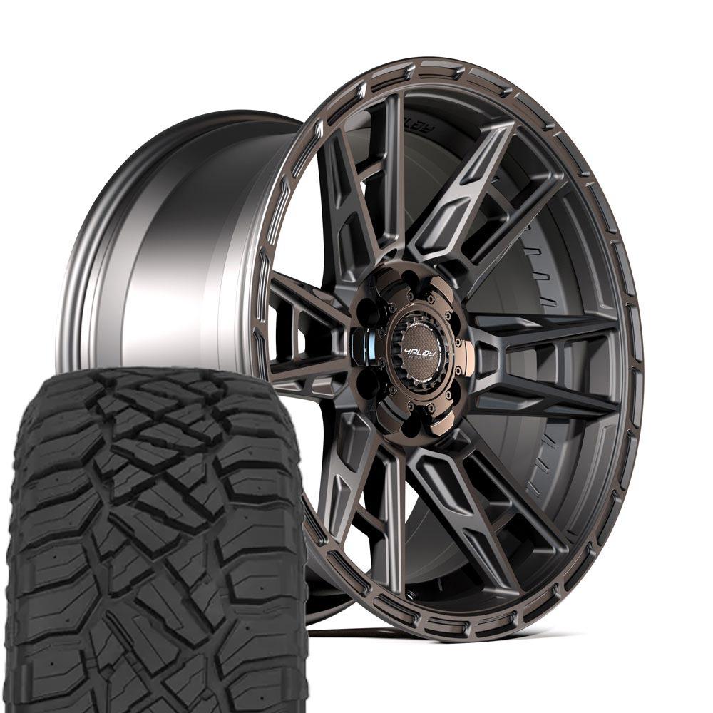 4PLAY 4PS20 17x9 6x135 + 6x139.7 Satin Black Wheels 33x12.50-17 Sailun TerraMax RT Tires SET