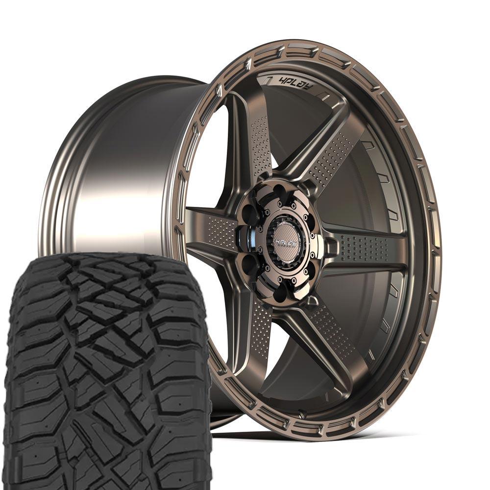 4PLAY 4PS63 17x9 6x135 + 6x139.7 Satin Bronze Wheels 33x12.50-17 Sailun TerraMax RT Tires SET