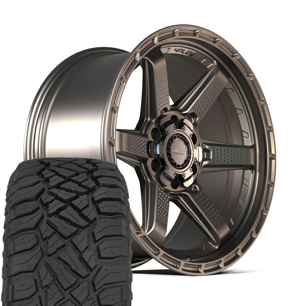 4PLAY 4PS63 22x9 6x135 + 6x139.7 Satin Bronze Wheels 33x12.50-22 Sailun TerraMax RT Tires SET