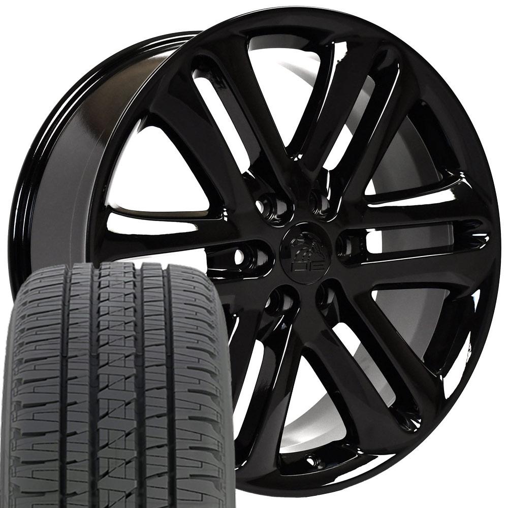 OE Wheels FR76 22x9 6x135 Gloss Black Wheels 285-45-22 Bridgestone Dueler Alenza HL Tires SET