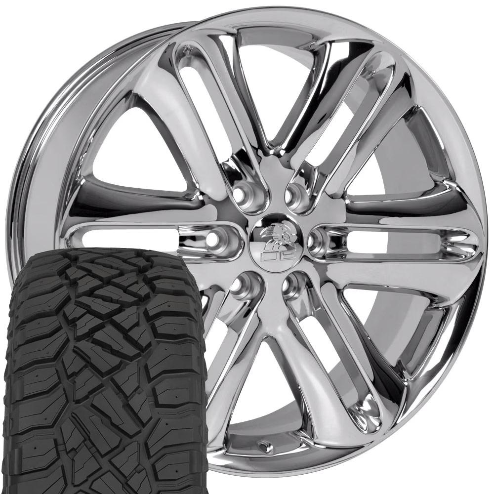 OE Wheels FR76 22x9 6x135 Chrome Wheels 285-45-22 Sailun TerraMax RT Tires SET
