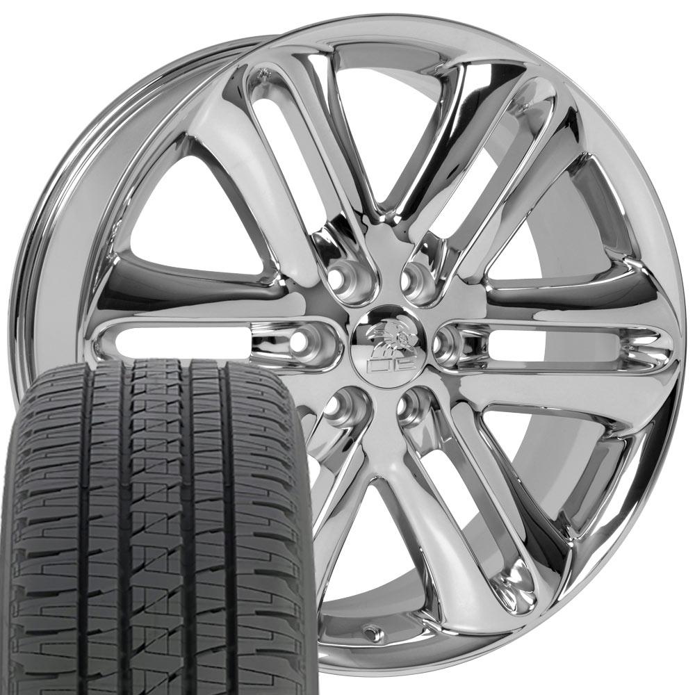 OE Wheels FR76 22x9 6x135 Chrome Wheels 285-45-22 Bridgestone Dueler Alenza HL Tires SET