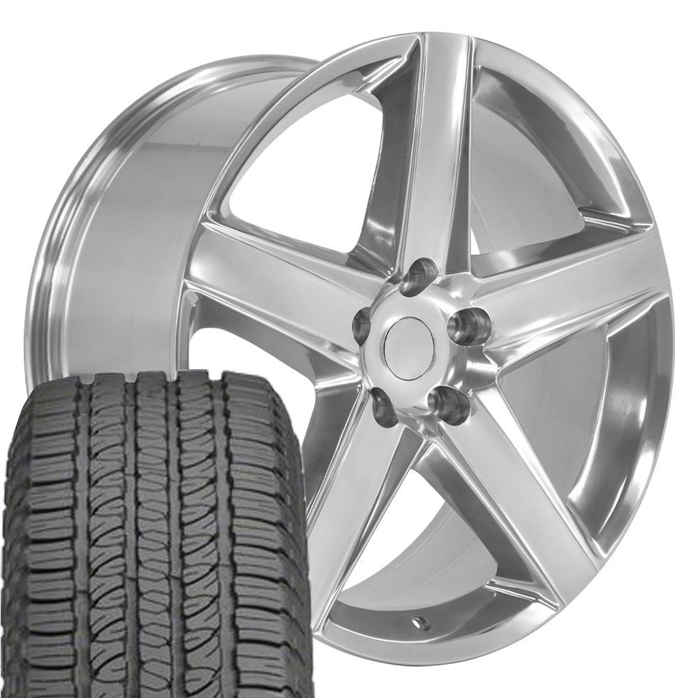 OE Wheels JP06 20x9 5x127 Polished Wheels 265-50-20 Goodyear Fortera HL Tires SET