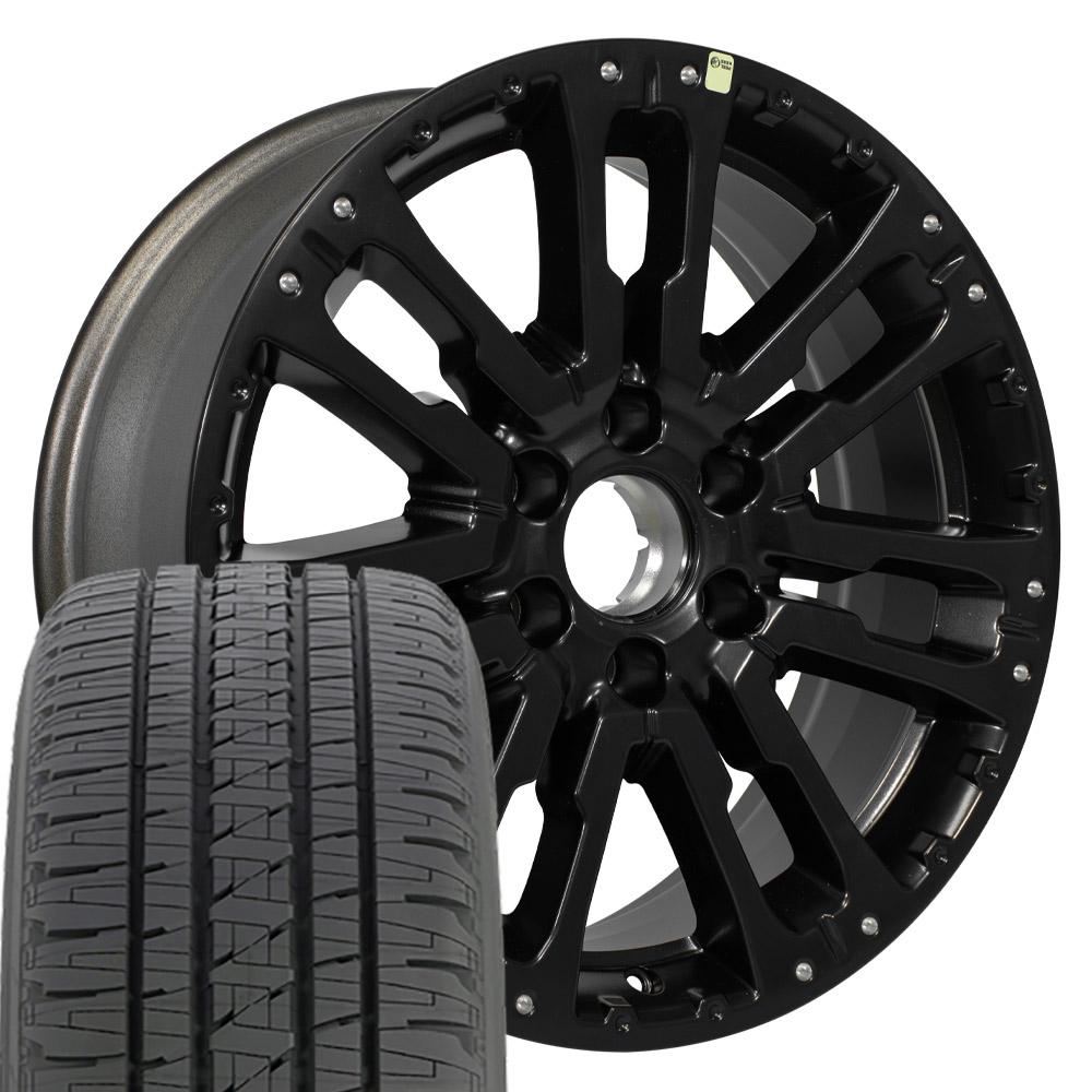 OEM Wheels NS33 20x8 6x139.7 Satin Black Wheels 275-55-20 Bridgestone Dueler Alenza HL Plus Tires SET