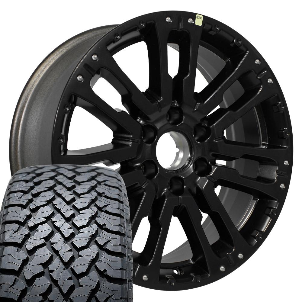 OEM Wheels NS33 20x8 6x139.7 Satin Black Wheels 275-55-20 TBB TS-37 AT Tires SET